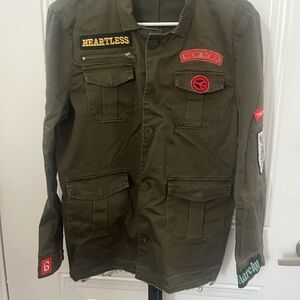Elan Military Style Olive Jacket with Patches